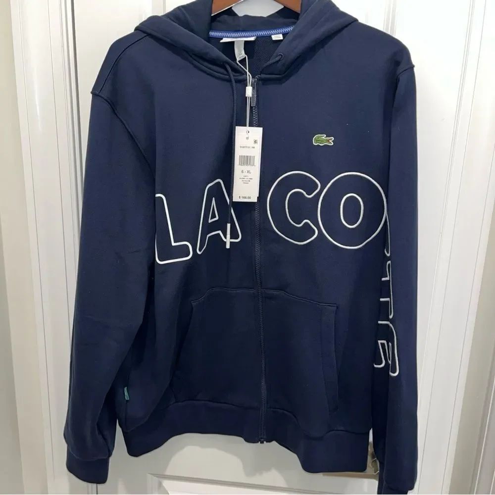 New Blue Lacoste Spell Out Tennis Djokovic Sweatshirt Tennis Hoodie Jacket 6 NWT